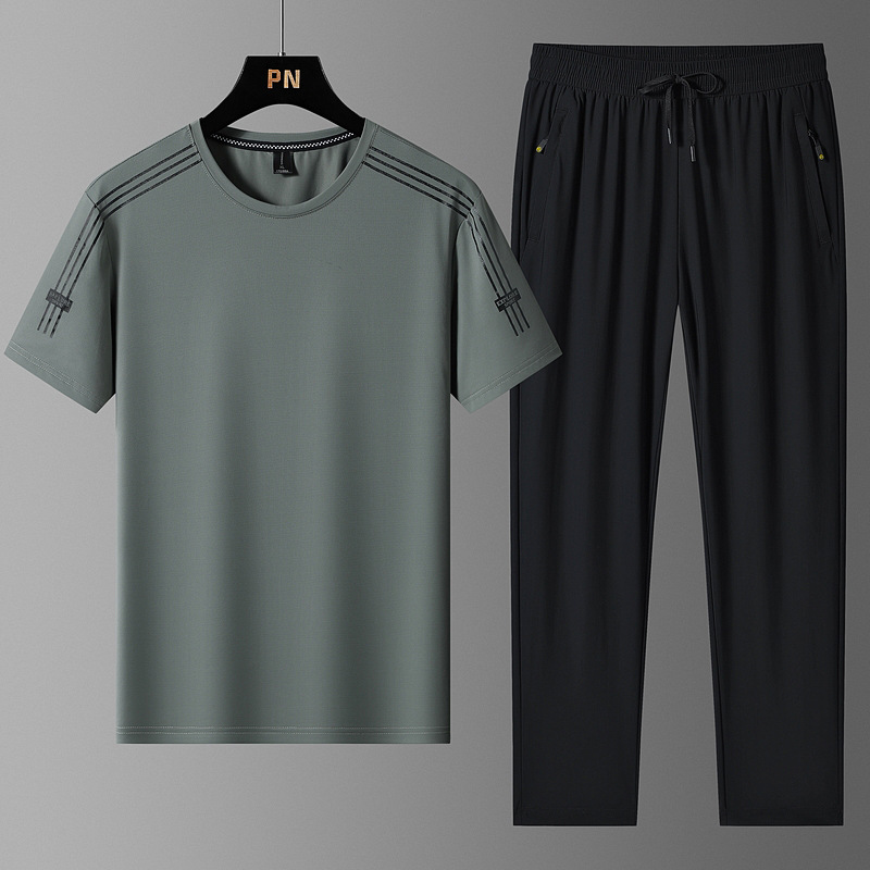 Super tamaño de verano hombre helado juego deportivo hombre delgado rápido secado pantalones de manga corta estilo coreano casual de dos piezas para hombre