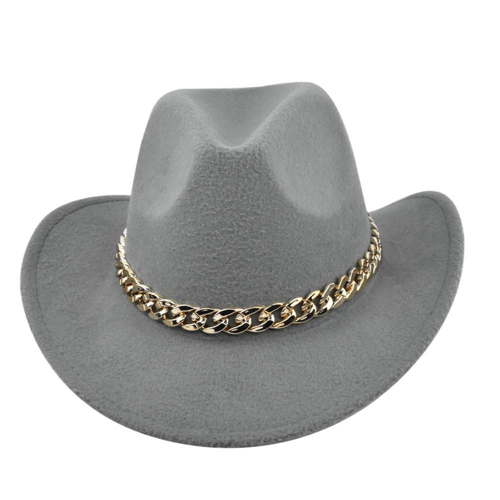 Cowboy jazz gold-plated chain woolen top felt sheep hat, cowboy hat_voghion.com