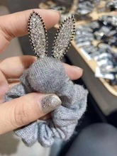 韩版气质元气少女可爱羊毛线针织水钻兔子手工BB夹子头扎皮套发饰