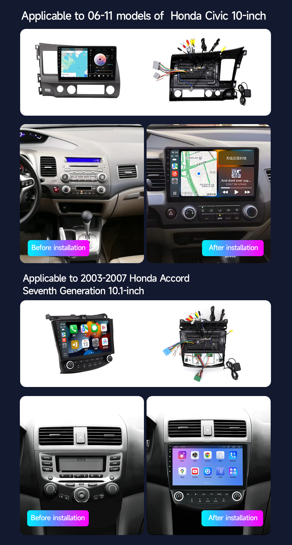 CarPlay Car Navigation GPS Stereo for Honda Civic 2016-21dvd