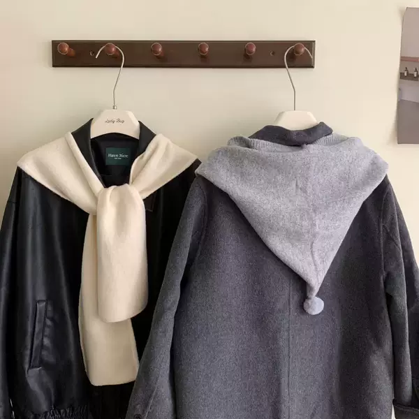 Hooded Shawl Han Dong Gate Autumn and Winter Extra-large Thickened Knitted Scarf Fur Ball All-match Wool Fake Collar Decorative Hat
