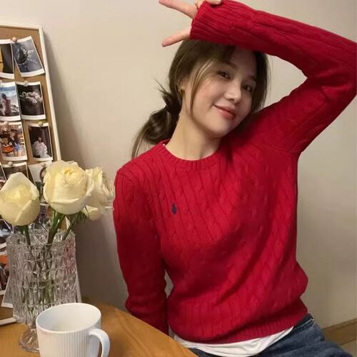 Christmas red women's turtleneck cable knit New Year destiny year round neck knit sweater top base layer top inner wear autumn winter