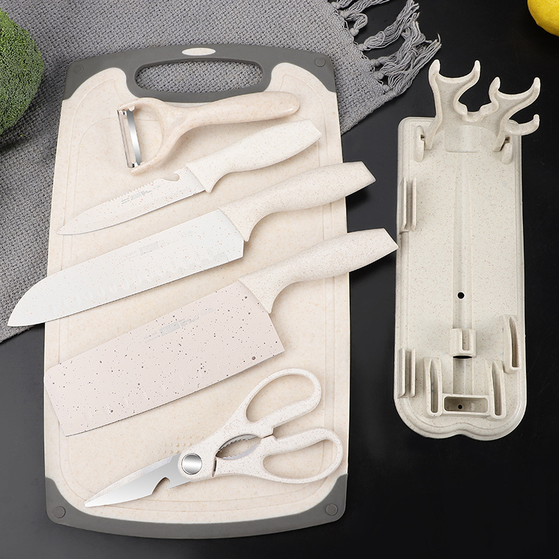 Cuchillo de cocina conjunto completo de cuchillo de cocina doméstico tablero de cocina 2 en 1 bebé un acero inoxidable sin image 1