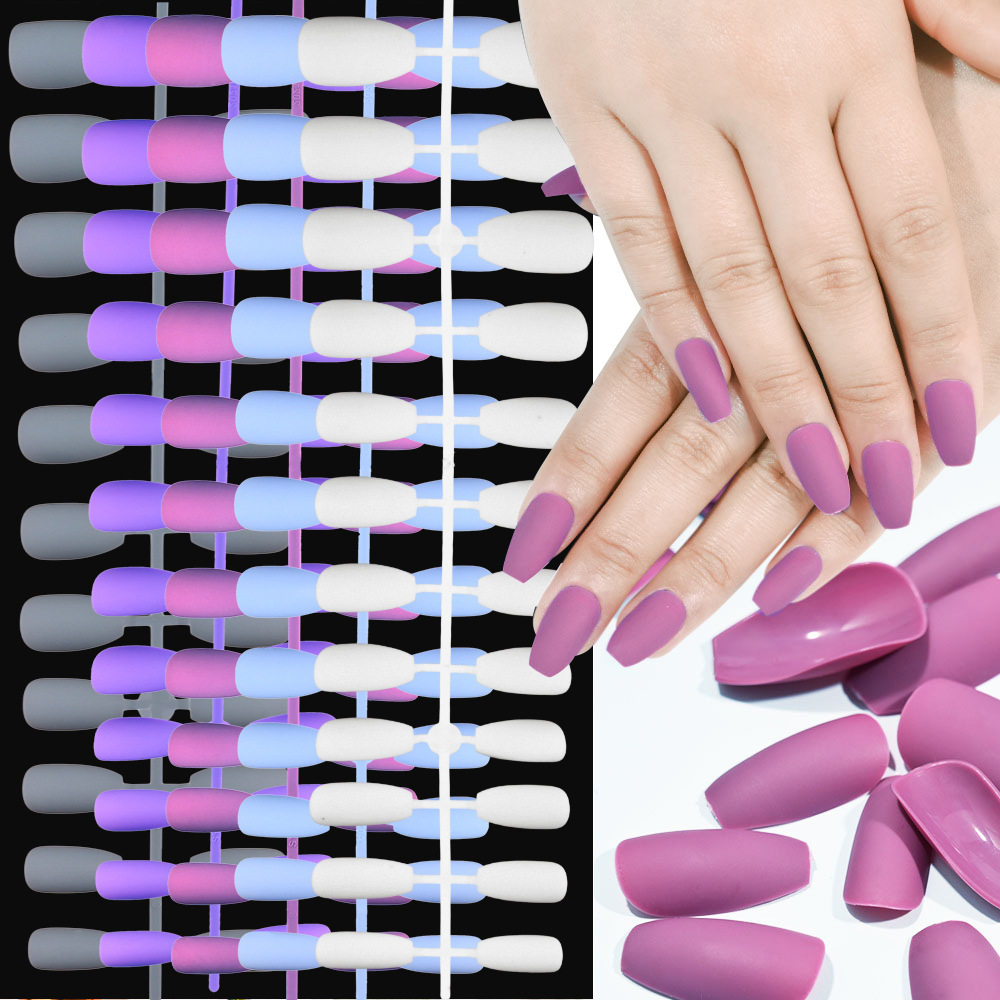 European and American Style Short Almond-Shaped Matte Flesh-Colored Fake Nails, Colorful Matte Abs Eco-Friendly Nail Tips for Women
