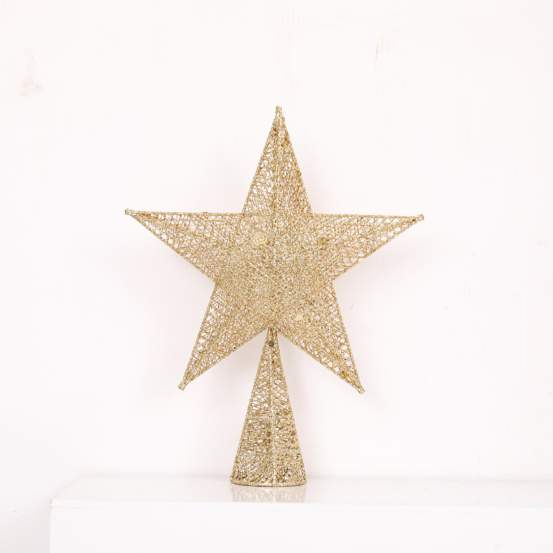 Decoración de estrella de techo de base dura navideña dedicada transfronteriza estrella de cinco puntas tridimensional brillo de hierro forjado suministros navideños de cinco estrellas