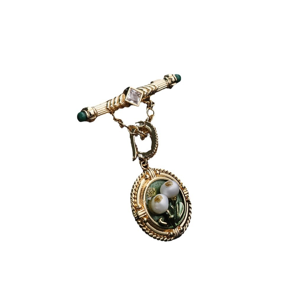 Vintage Medieval estilo de pintura al óleo perla natural temperamento broche de Monet jardín diseño original flor de pecho al por mayor