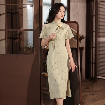 Improved qipao Chinese Dresses Qipao for women the new model of daily dress young green sleeves high-end temperament
