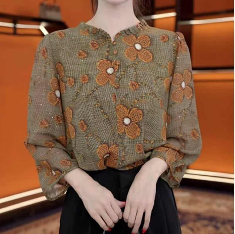 一件代发高档中年妈妈装衬衫夏季复古洋气不起球小衫显瘦气质上衣|undefined
