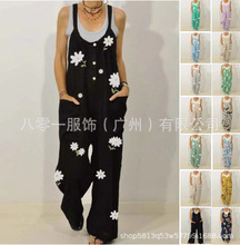 外贸2021夏季新款 花朵印花背带女士休闲裤 宽松大码女装连体裤