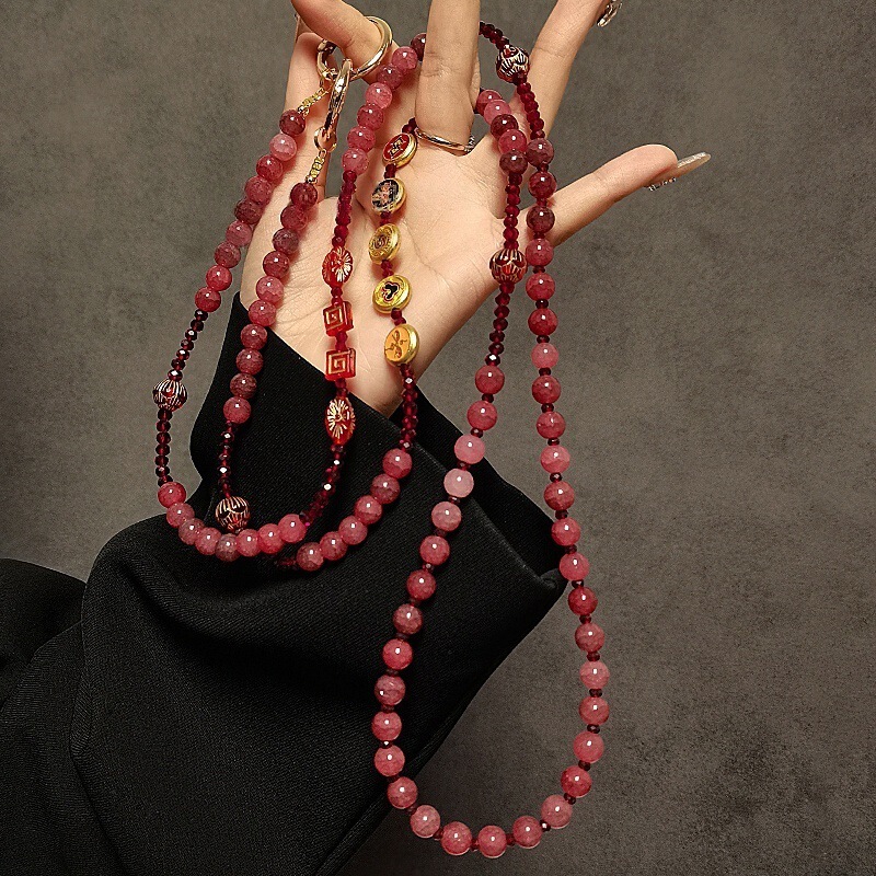 Long Crossbody Mobile Phone Lanyard Chinese Style Five-Way God of Wealth Crystal Mobile Phone Chain Outdoor Strap Pendant Beaded Hanging Chain