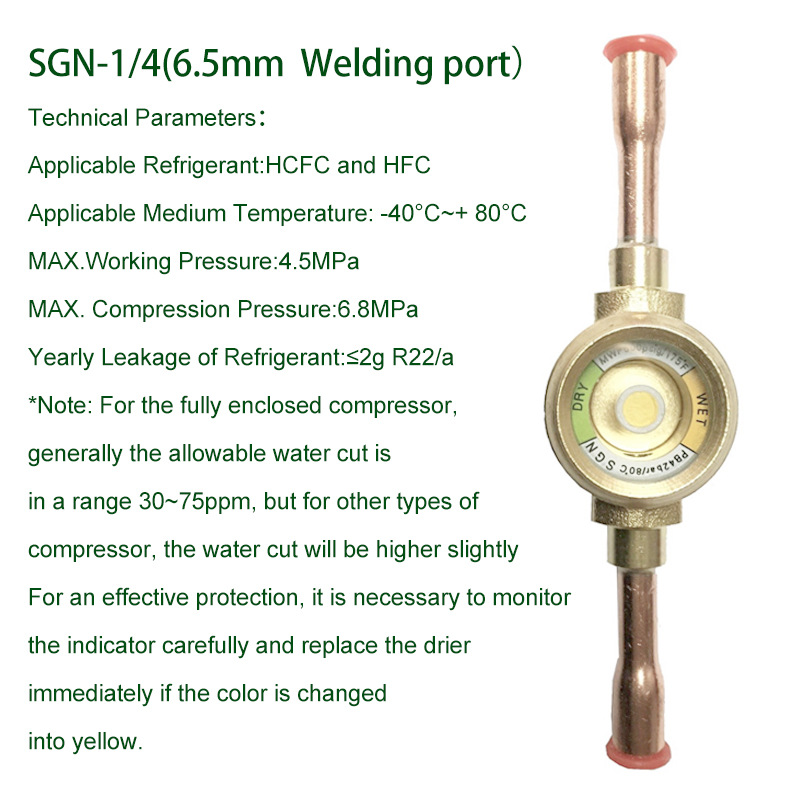 Air Conditioning Cold Storage Refrigeration Sight Glass Inner Diameter 6.5mm Sgn-1-4 Odf (Welded Connection) 1 Piece