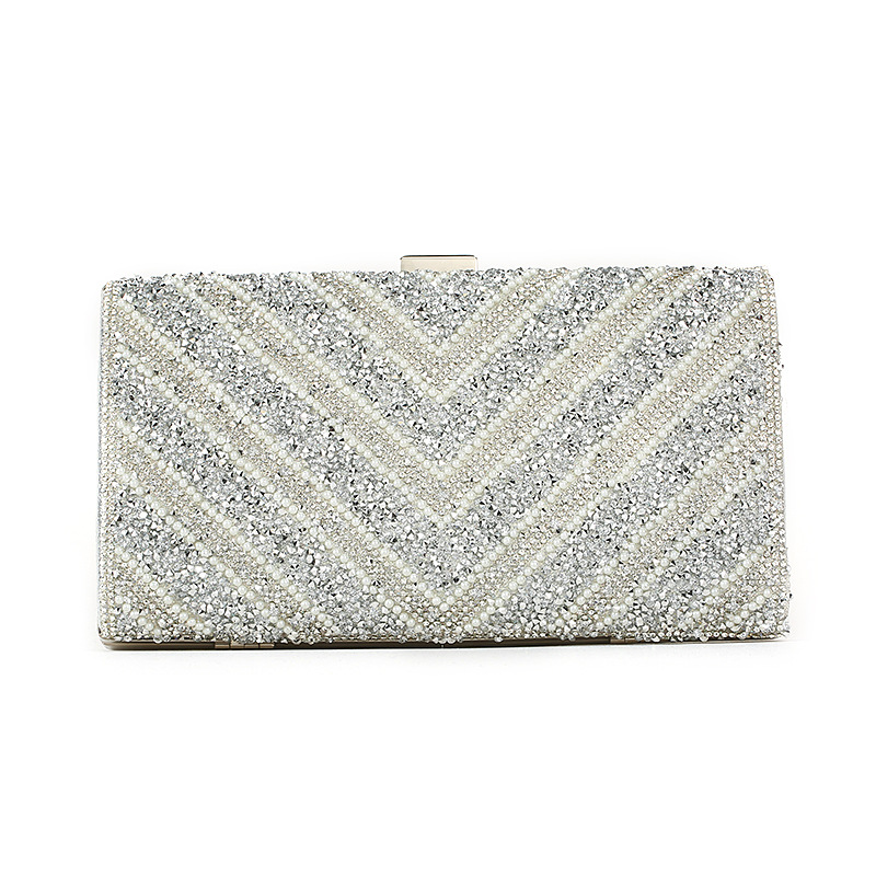 Large capacity diamond studded women's evening bag simple and fashionable rhinestone hand held evening bag_voghion.com