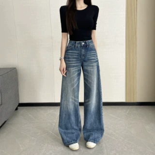 凯林2026秋季爆款轻奢大牌质感宽松高腰显瘦超好看阔腿牛仔裤女装