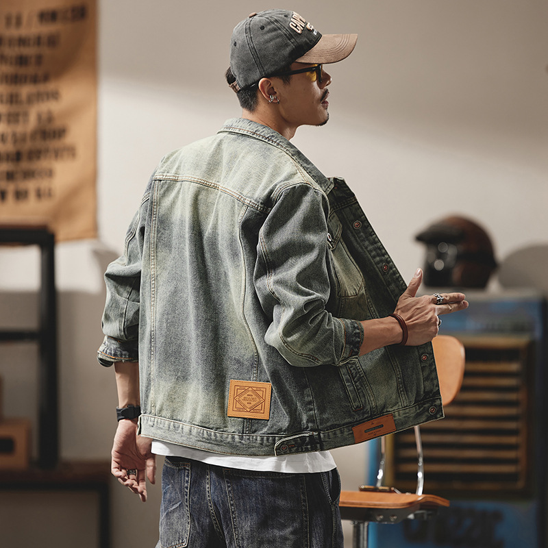Giacca in denim resistente all'usura lavata retrò americana da uomo autunno e inverno nuova giacca versatile casual con risvolto marea_voghion.com