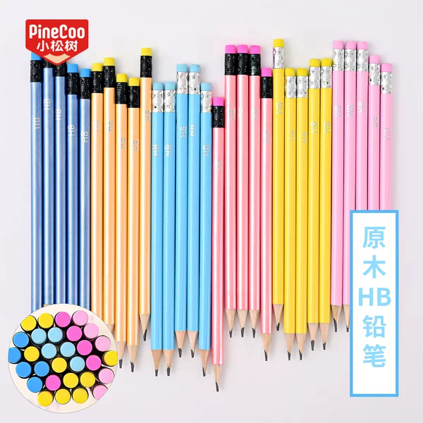 Natural Wood Hb Eco-Friendly Writing Pencil with Pearlescent Paint, Macaron-Colored Eraser Head, Suitable for E-Commerce Engraving and Children's Writing