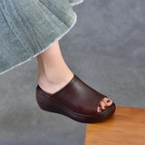 以一 Кожаные высокие слайдеры, летние универсальные тапочки на платформе, воловья кожа