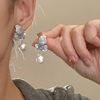 Small design advanced blue set, earrings from pearl, ear clips, 2024 years, trend of season