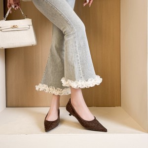 2378-1 European and American style professional low heeled comfortable women's shoes with a sense of design, woven 