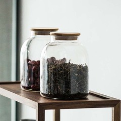 大サイズの竹蓋ガラス茶葉缶家庭用ドライフルーツ密封貯蔵缶紅茶老白茶貯蔵缶収納缶