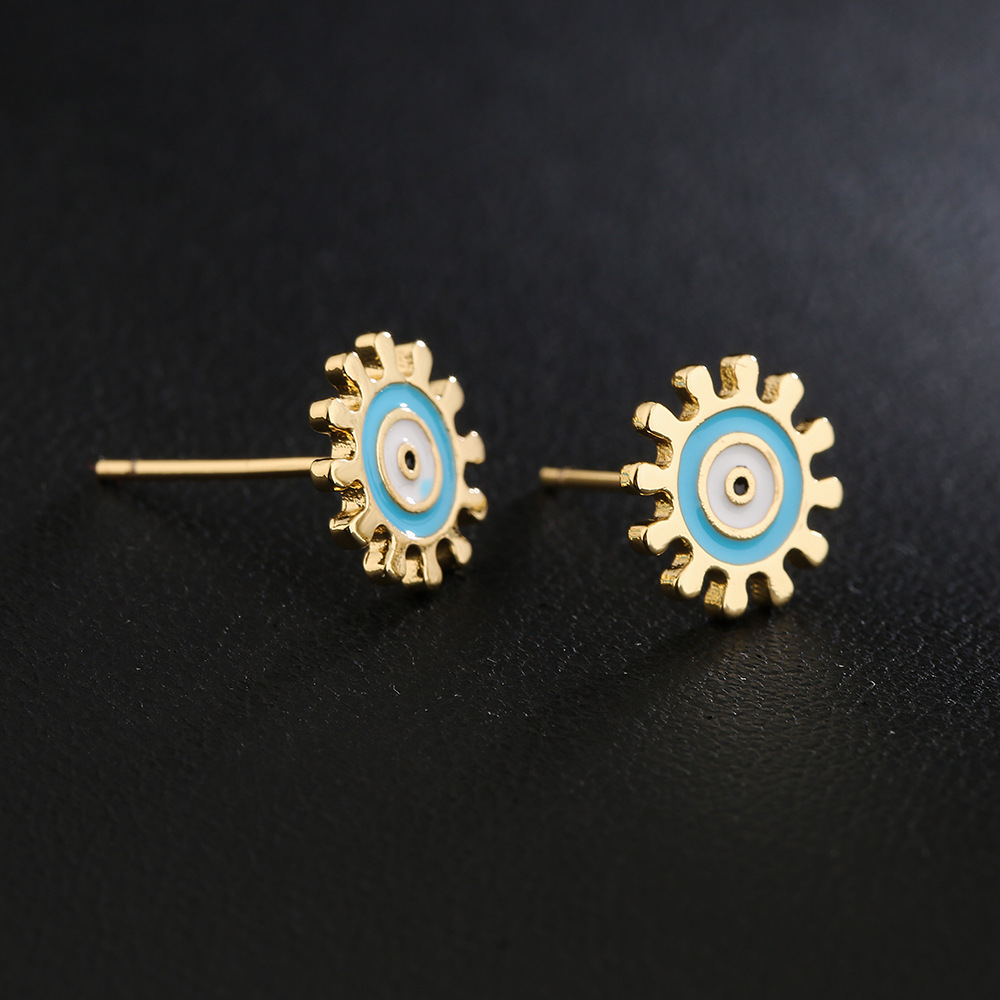 Cute Copper 18k Gold-plated Color Drop Oil Eye Geometric Shape Earrings display picture 2