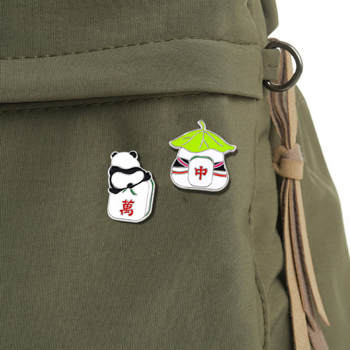 Cartoon cute mahjong panda brooch badge Chinese style couple national fashion bag buckle accessories student badge