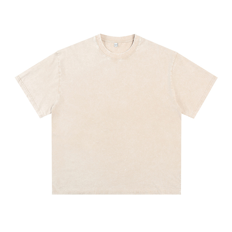 Camiseta de manga corta para hombre, estilo retro con lavado efecto nieve, 240g, nuevo estilo de verano, camiseta básica de algodón puro texturizado estilo japonés con cuello redondo q