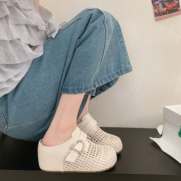 9cm de altura dentro de las zapatillas de media cabeza para mujeres verano 2026 nuevo pequeño hueco de fondo grueso tejido respirado zapatillas frías image 4