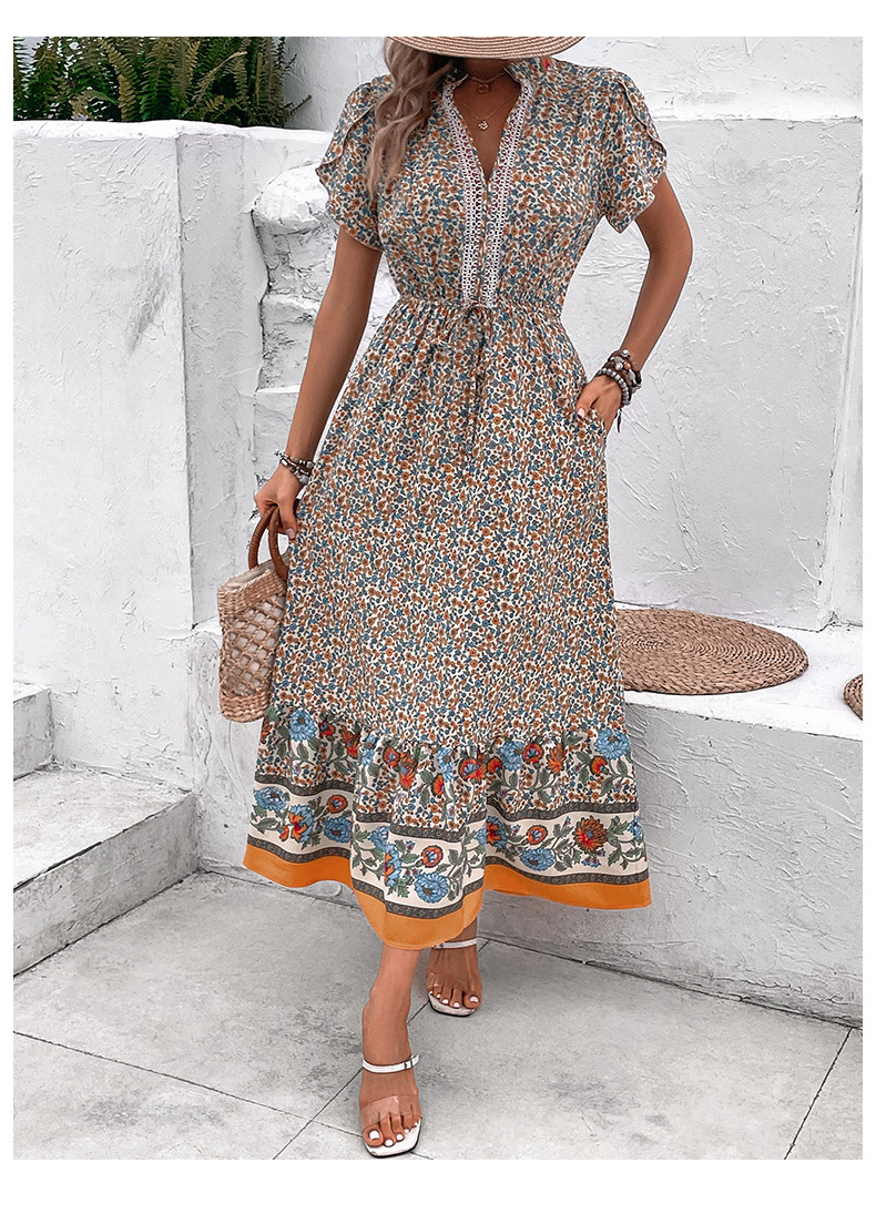 282g Weight Midi Dress Dress Length Type Short Sleeve Sleeve Length Wholesale Casual Printing Ditsy Floral Holiday Travel V Neck Short Sleeve Regular Dress