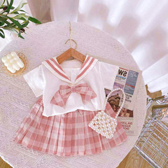 沐沐女童jk制服裙兒童網紅夏季套裝寶寶新款百褶短裙兩件套學院風