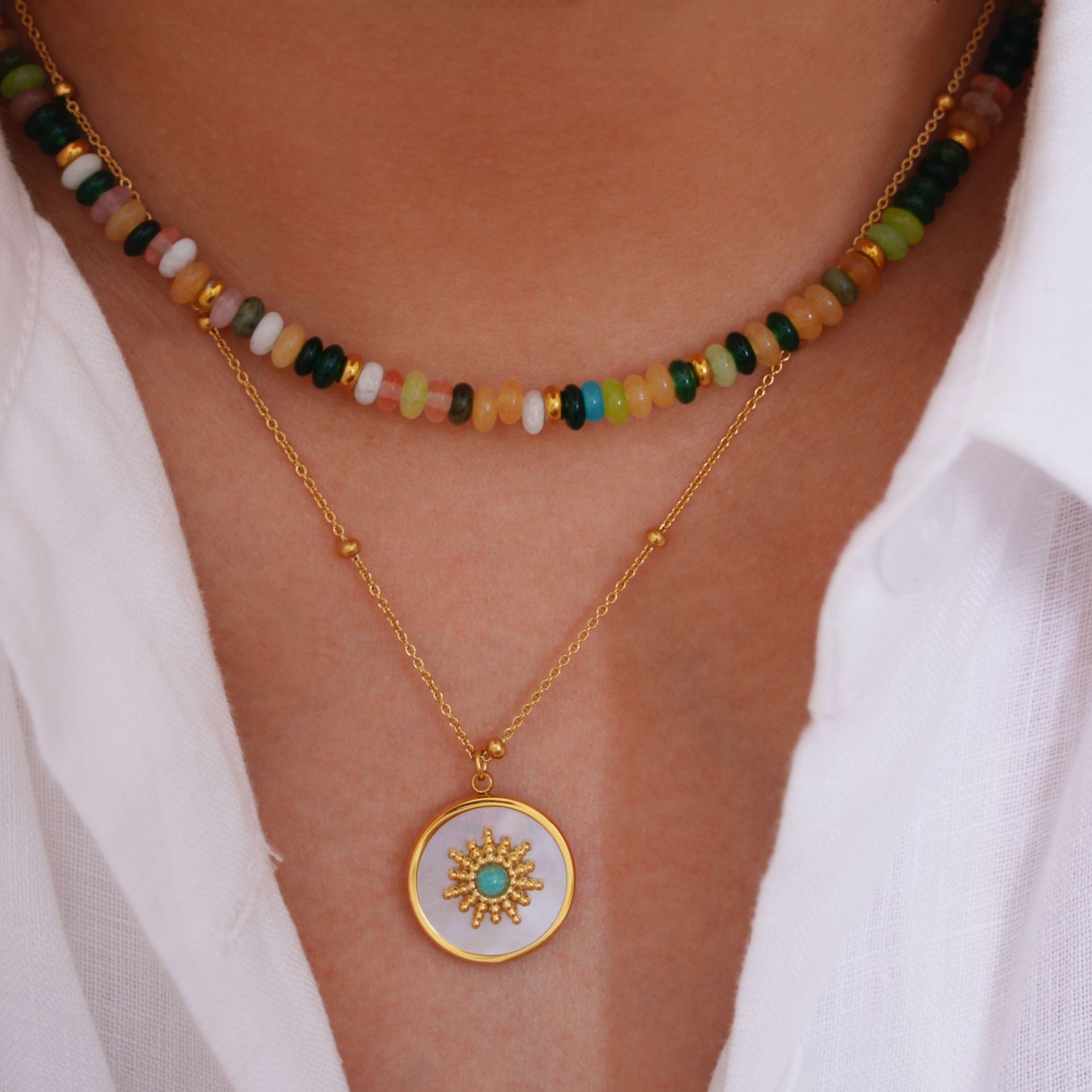 Simple Style Beaded Titanium Steel Geometric Women's Bracelets Necklace display picture 4