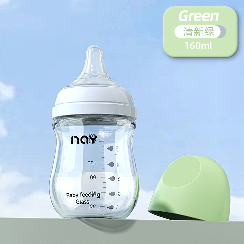 Nuoai botella de vidrio bebé recién nacido calibre ancho anti-flatulencia anti-ahogamiento fabricante de biberones recién nacidos en stock