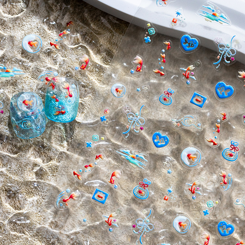 スカイ夏のオーシャンスタイル小さな金魚立体ネイルアートステッカーゼリーかわいいネイルステッカー diy ウォーターカップ装飾ステッカー|undefined