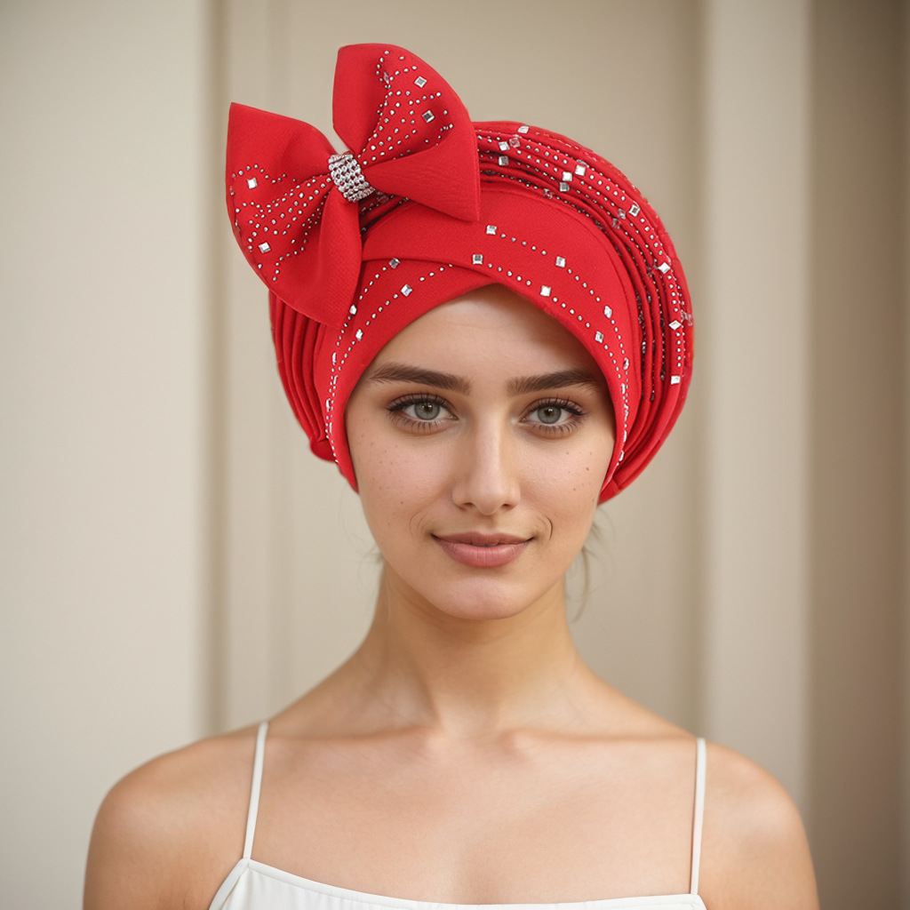 Muslim hat Space layer hot drill laminated with bow hat hat Muslim hat_voghion.com