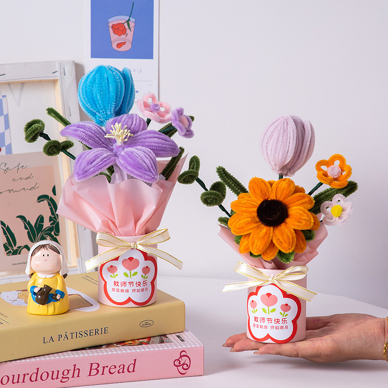 教師の日ギフト手作り diy ひまわり花束ペンホルダー装飾品デスクトップストレージ幼稚園ギフト教師のため|undefined