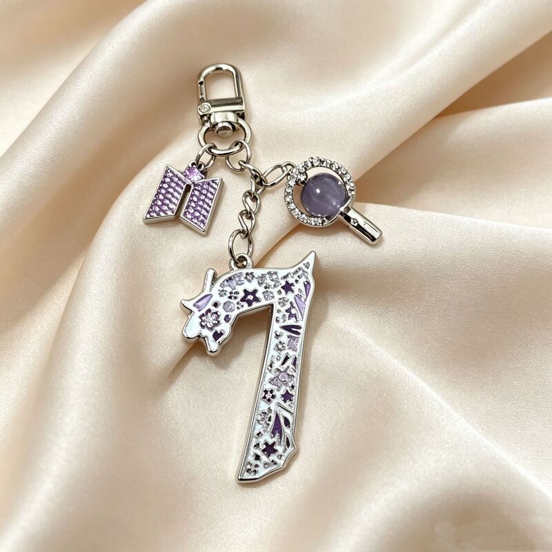 BTS fan support oil-drip purple number 7 keychain pendant, BTS Chinese knot album decoration