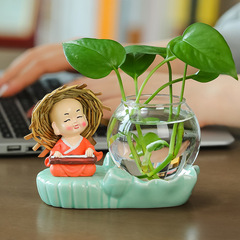Rui Jie New Chinese-Style Pothos Hydroponic Vase&mdash;Creative Glass Flower Arrangement for Living Room Countertops and Office Desks