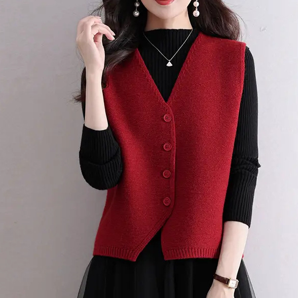 New Year's Red Chinese-Style Women's Vest Outerwear, Autumn and Winter Sweater Outerwear, Top for New Year's Wear
