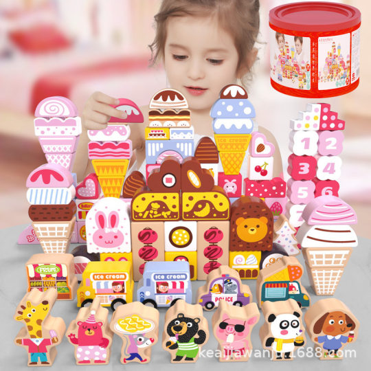 Children's log large particle building blocks assembled 3-4-6 baby educational baby 1-2 years old boys and girls wooden toys