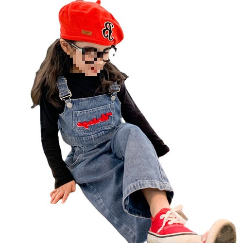 Girls suit towel embroidered denim vest and trousers 24 spring and autumn new style foreign trade children's clothing drop shipping 3-8 years old