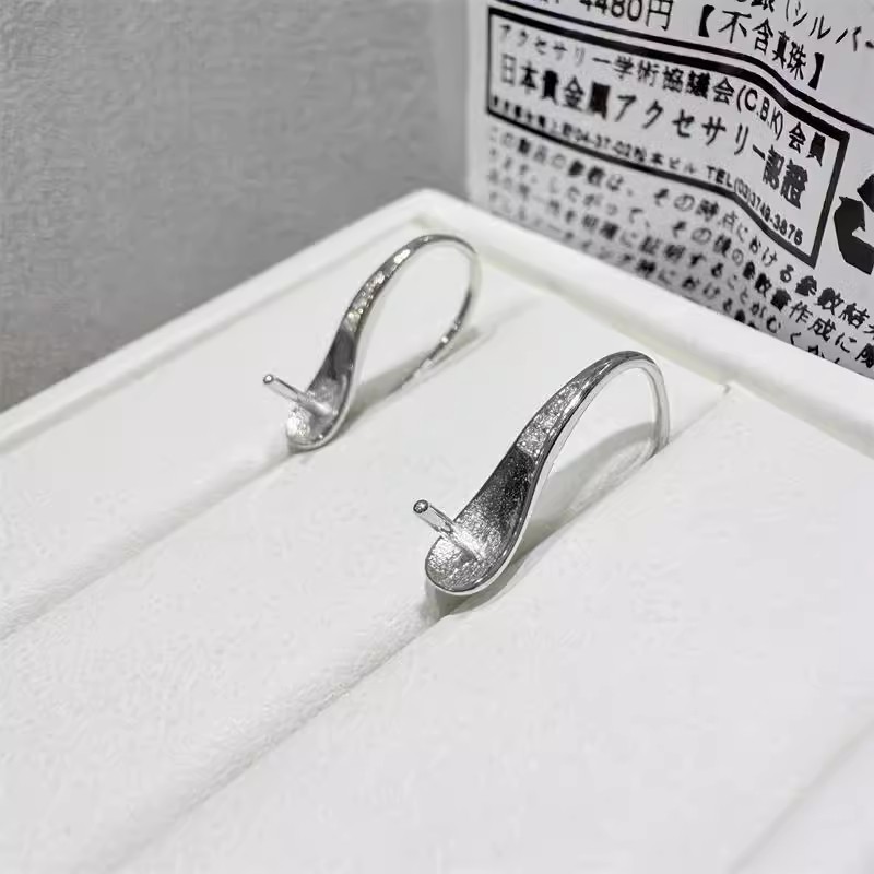 日式包邮珍珠配件S925纯银含日标袋微镶锆石经典高跟鞋款耳钩空托