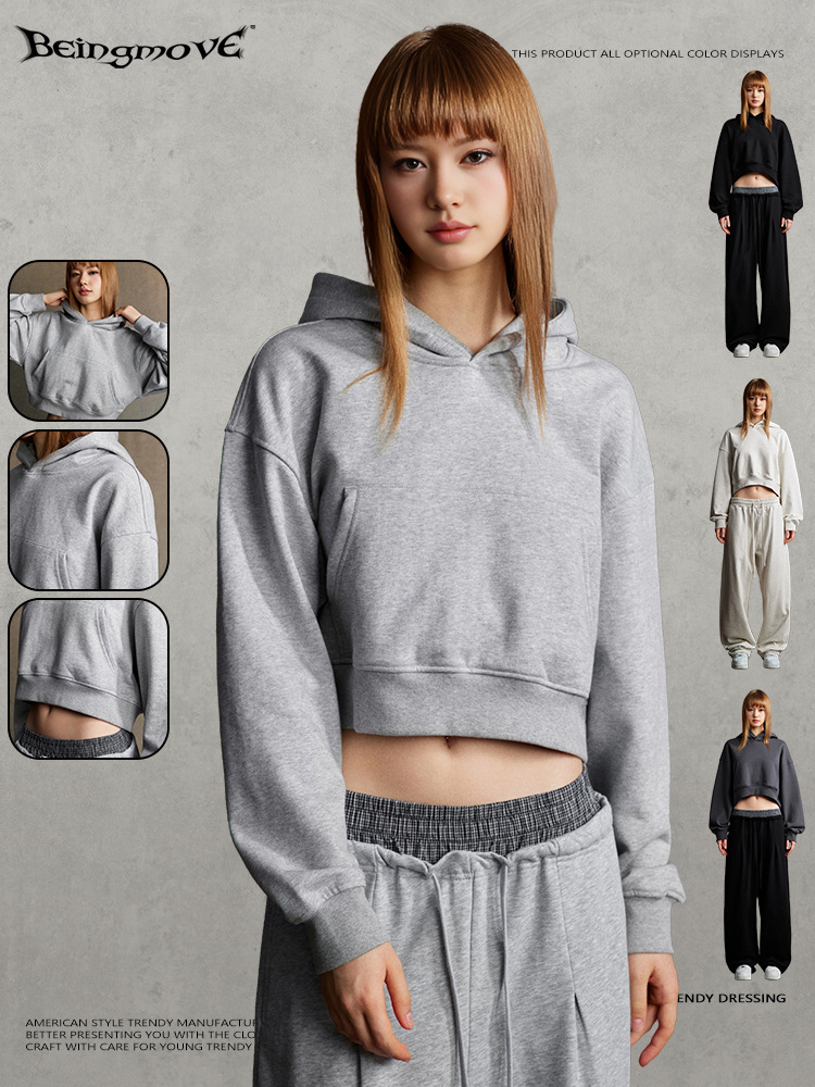 Seco en la calle | 2025 otoño marca de moda americana deporte retro chica caliente sudadera con capucha suéter corto de alta calidad mujer