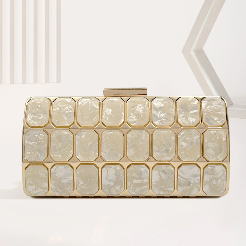 Polyester Lining Material Arylic Geometric Square Evening Bags