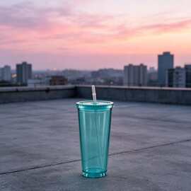 减脂控量 650ml 双层塑料吸管杯每日定量喝水果蔬汁便携饮水器具