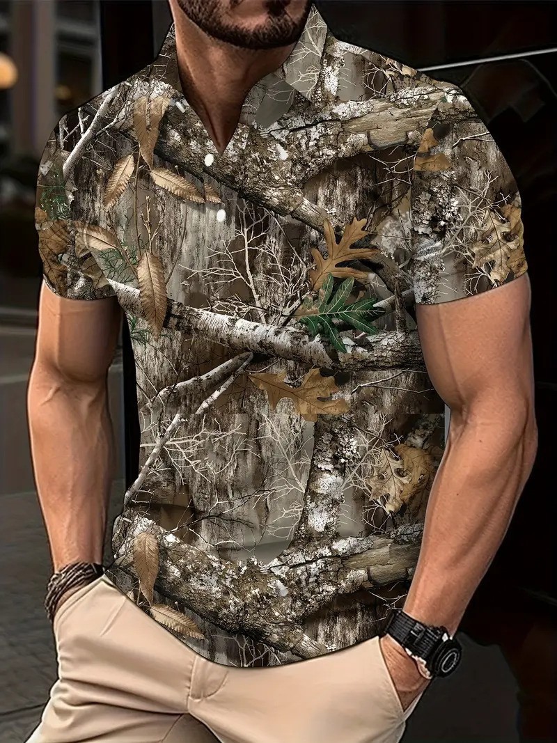 Polo de hombre con estampado 3D para comercio transfronterizo 2025, camiseta polo sin mangas informal con patrón para hombre, estilo D de seda helada.