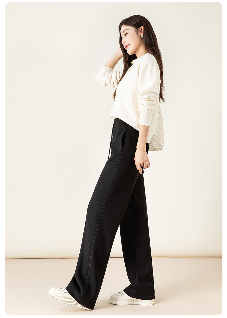 Quần jogger nữ ống rộng lót lông mùa đông chất modal mềm mại dáng suông — đen chi tiết 33