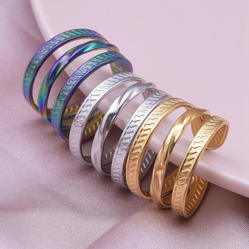 304 Stainless Steel Titanium Steel Ring Geometric Ring Female Male Cold Style Niche Simple Opening Adjustable
