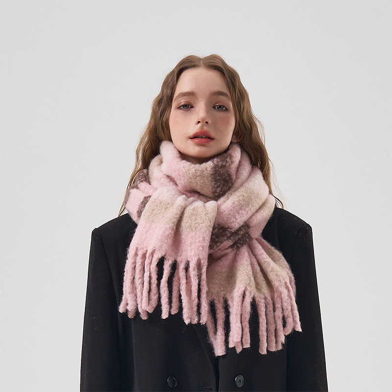 Korean version minimalist contrasting striped wool blend scarf for winter soft and sticky warmth, student cold_voghion.com