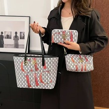 外贸托特包批发2024秋冬女包大容量套装复古撞色休闲设计感