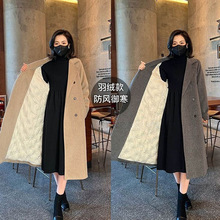 赫本风毛呢外套女年秋冬新款韩版加厚中长款毛呢大衣羽绒内胆