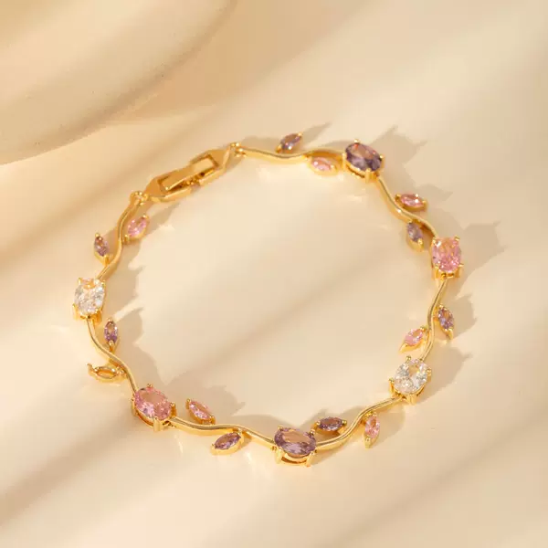Cross-Border Trendy Fashion Item: Multicolor Crystal Branch and Leaf Petal Bracelet, Light Luxury Leaf and Tulip Stackable Jewelry